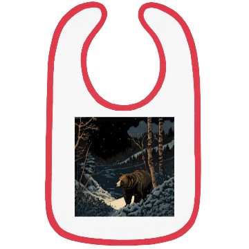 Discover Ukiyo bear in forest landscape at night winter Bibs