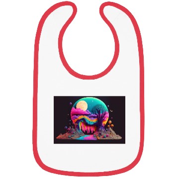 Discover Spooky Full Moon Psychedelic Landscape Paint Drips Bibs