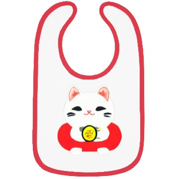 Discover Kawaii Maneki Neko Cat Illustration Bibs