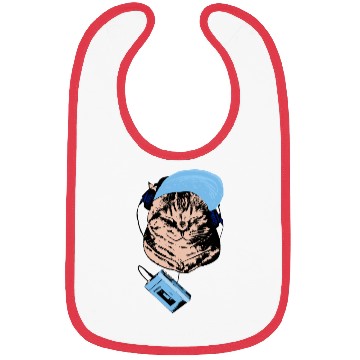 Discover Orange cat listening to Walkman Bibs