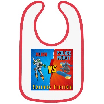 Discover Alien vs police robot Science Fiction Bibs