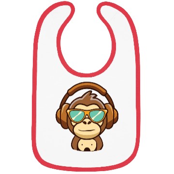 Discover cute music monkey with headphones Bibs