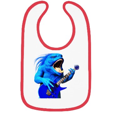Discover Huge blue creature jamming on an electric guitar. Bibs