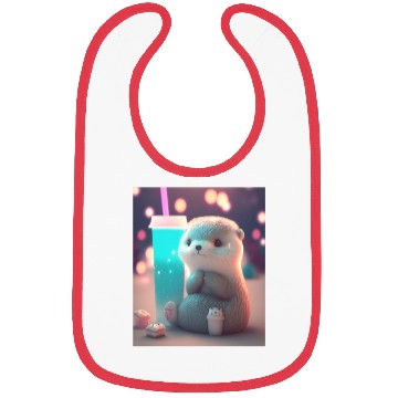 Discover Kawaii Otter Pet Otter Drinking Boba Tea Bibs
