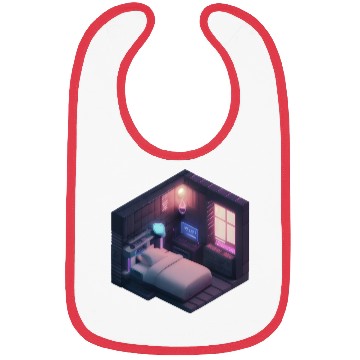 Discover Isometric Voxel Bedroom - Synthwave Future Room Bibs