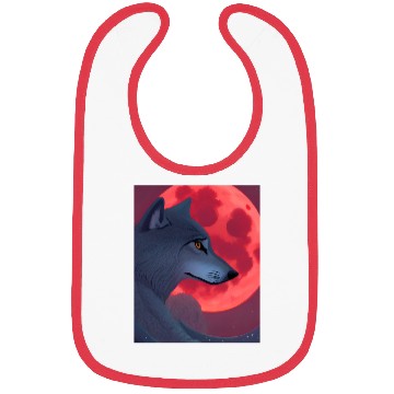 Discover A Grey Wolf Staring at a Blood Moon Bibs