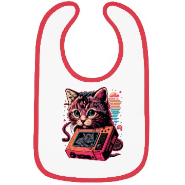 Discover neon cat tape player Bibs