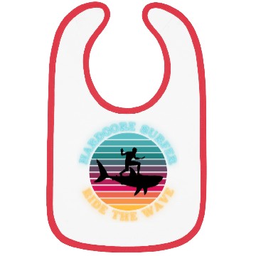 Discover Hardcore Shark Surfer Ride the Wave Sunset Neon Bibs