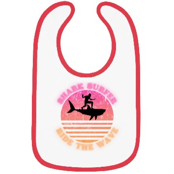 Discover Shark Surfer Ride the Wave Sunset Neon Bibs