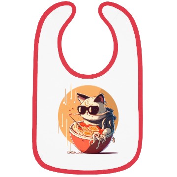 Discover cat eating Chinese food,cute design for Meow lover Bibs