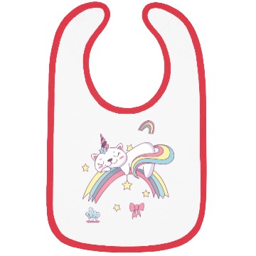 Discover Unicorn Kawaii Cat Cartoon Over Rainbow Bibs