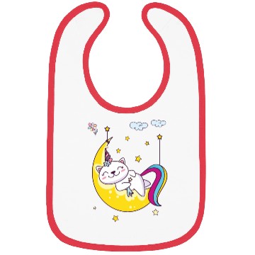 Discover Unicorn pony cat on the moon, magic sleeping time Bibs