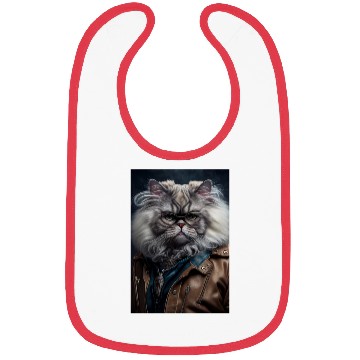 Discover Persian Cat Breed Portrait wears a leather jacket Bibs