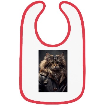Discover Norwegian Forest Cat Breed wears a leather jacket Bibs