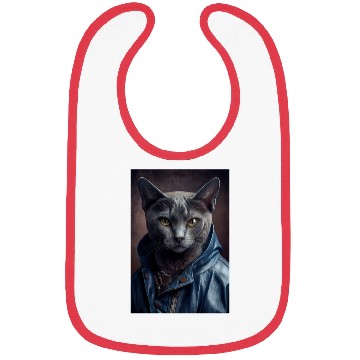Discover Russian Blue Cat Breed Portrait wears a leather j Bibs