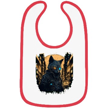 Discover Cyberpunk cat in the city Bibs