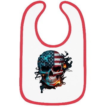 Discover Skull with flames, American flag (USA). Bibs