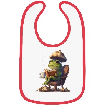 Discover Coffee lover Frog With Mushroom Hat Read Book Bibs