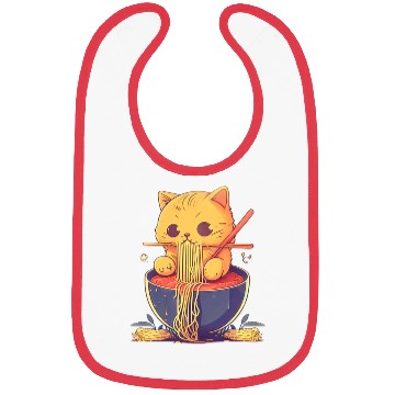 Discover Cute Cat Eating Ramen Noodle Japanese Culture Bibs
