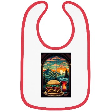 Discover Church window with hamburger burger and drink Bibs