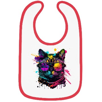 Discover Funny Colorful Cat with Aviator Glasses Bibs