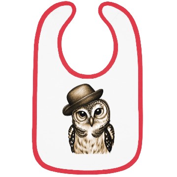 Discover owl wearing derby hat - brown color Bibs