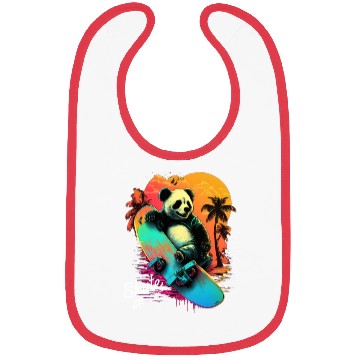 Discover Cool Retro Panda Skateboard Neon Gift Bibs