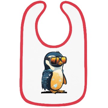 Discover Cute hand-drawn Penguin with sunglasses in snow Bibs