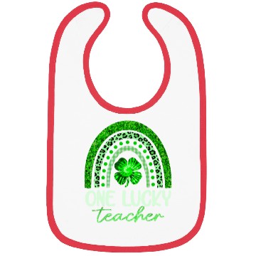 Discover One Lucky Teacher, Rainbow Shamrock Green Clover Bibs