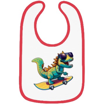 Discover Cute Dinosaur with sunglasses skating skateboard Bibs