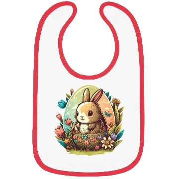 Discover Easter magic: cheerful bunny next to colorful eggs Bibs