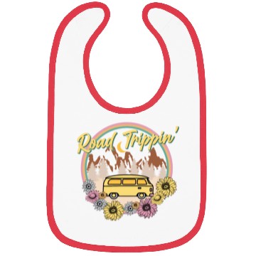 Discover Retro Groovy Road Trip Bibs with Van Flowers