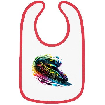Discover Fantasy Racing Sports Car Exotic Rainbow Flames Bibs