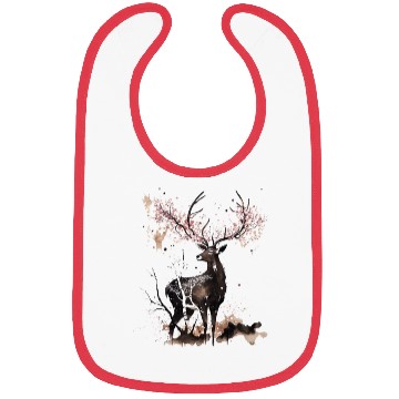 Discover Deer Cherry blossoms Sakura tree Sumie Bibs