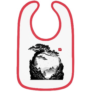 Discover Japanese Zen Circle Landscape Buddhism Bonsai Tree Bibs