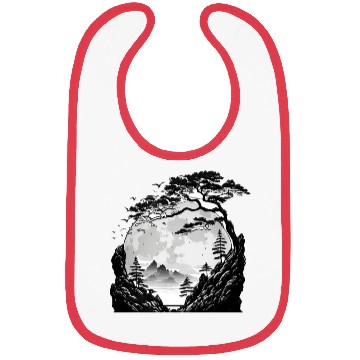 Discover Japanese Mountain Landscape Gothic Full Moon Fores Bibs