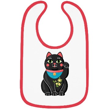 Discover Japanese Maneki Neko Black Cat Bad Luck Protection Bibs