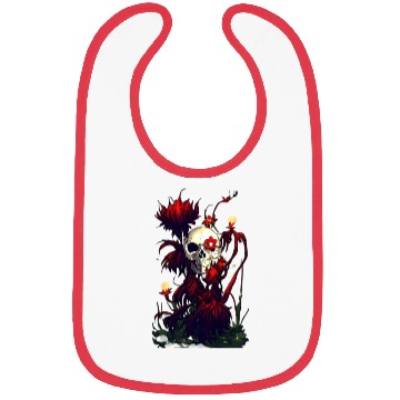 Discover Radiant Decay A Skull Surrounded by Red Flowers Bibs