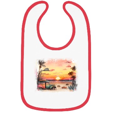 Discover Beach Sunset Watercolor Design Art 2 Bibs