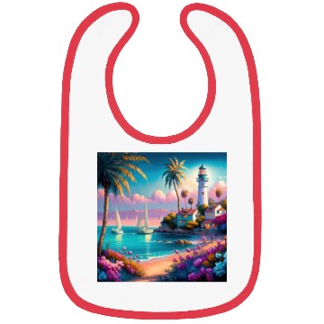Discover Colorful Tropical Island Beach Sunset Lighthouse Bibs