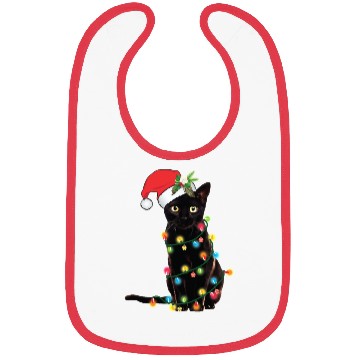 Discover Black Santa Cat Tangled Up In Lights Christmas Bibs