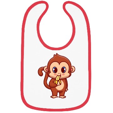 Discover Cute Monkey Eating Banana Cartoon Bibs
