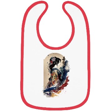 Discover Geisha Watercolor Sea Waves Asian Art Woman Bibs