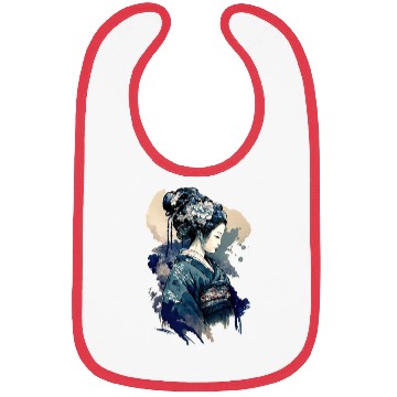 Discover Geisha Watercolor Sea Waves Asian Art Woman Bibs