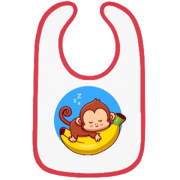 Discover Cute Monkey Sleeping On Banana Cartoon Bibs