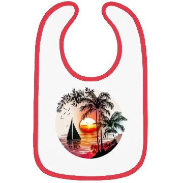 Discover Beach Sunset Sailboat Palm Trees Ocean Vacation 4 Bibs