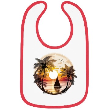 Discover Beach Sunset Sailboat Palm Trees Ocean Vacation 5 Bibs