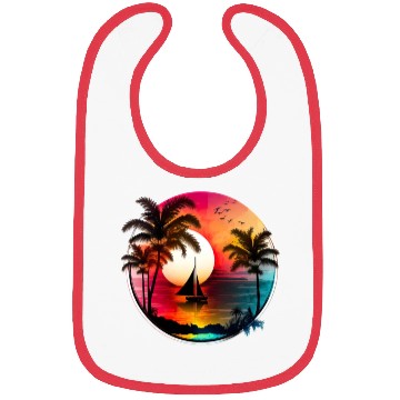 Discover Beach Sunset Sailboat Palm Trees Ocean Vacation 1 Bibs