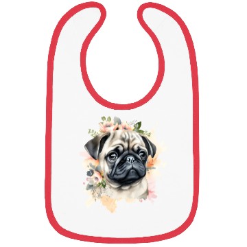 Discover Pug Dog Watercolor Floral Bibs
