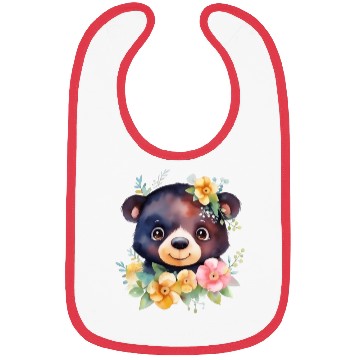Discover Black and Brown Forest Bear Watercolor Floral Bibs